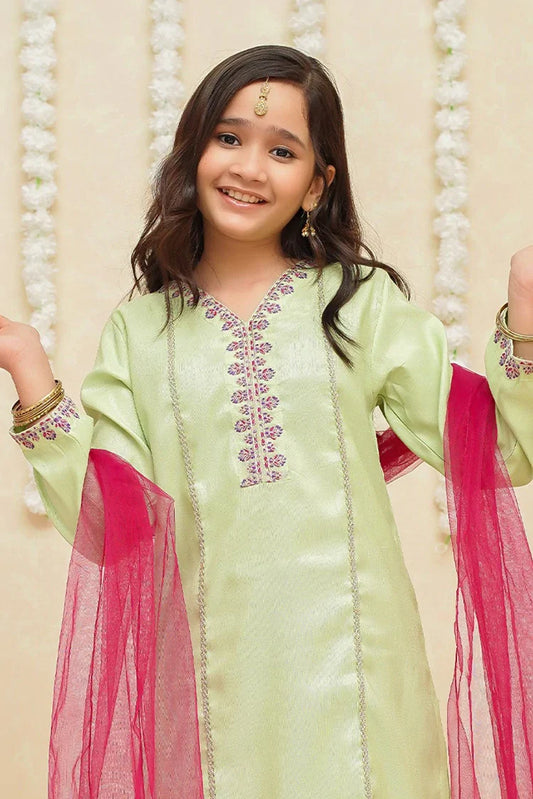 Picture of Modest - Rawsilk 3 Piece Green Suit - 8965 - Available at Raja Sahib