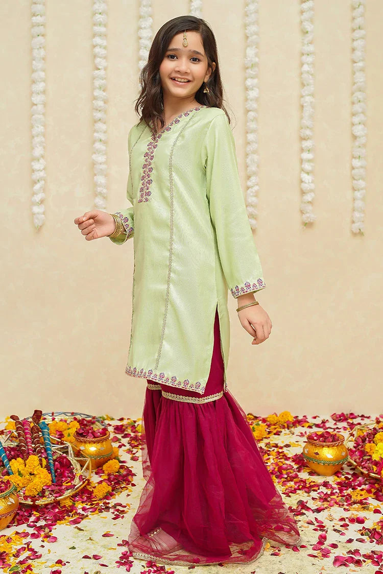 Picture of Modest - Rawsilk 3 Piece Green Suit - 8965 - Available at Raja Sahib