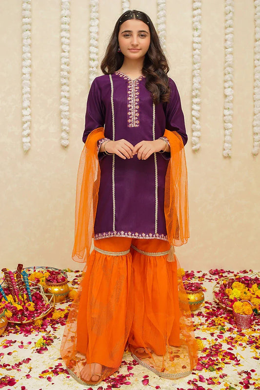Picture of Modest - Rawsilk 3 Piece Purple Suit - 8965 - Available at Raja Sahib
