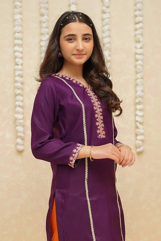 Picture of Modest - Rawsilk 3 Piece Purple Suit - 8965 - Available at Raja Sahib