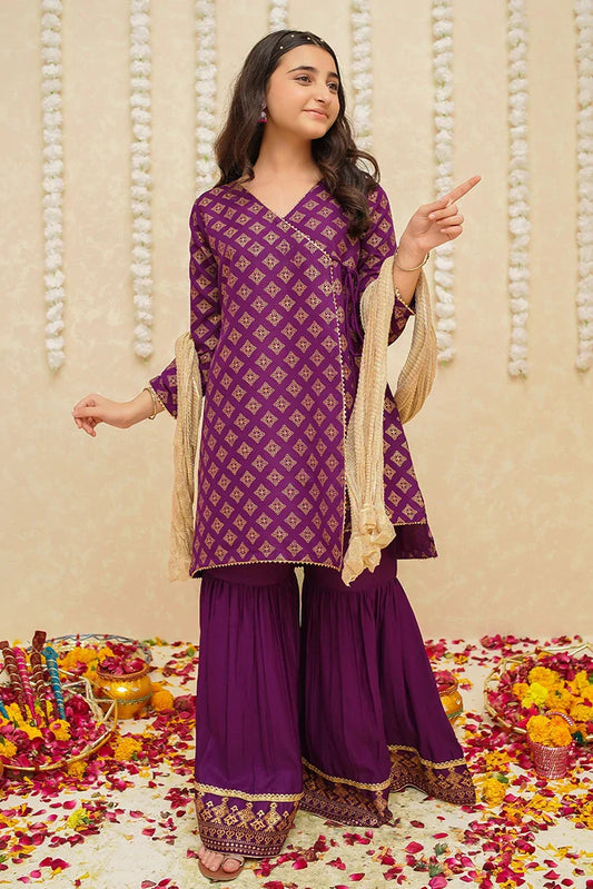 Picture of Modest - Rawsilk 3 Piece Purple Suit - 9005 - Available at Raja Sahib