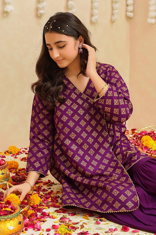Picture of Modest - Rawsilk 3 Piece Purple Suit - 9005 - Available at Raja Sahib
