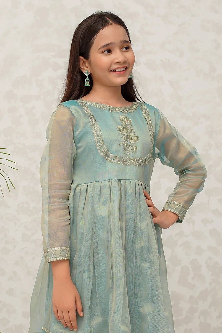 Picture of Modest - Girls Green Maysuri Frock - 9025 - Available at Raja Sahib