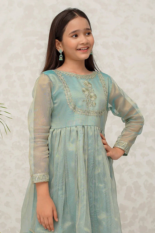 Picture of Modest - Girls Green Maysuri Frock - 9025 - Available at Raja Sahib