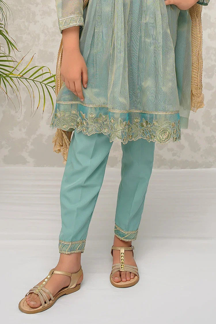 Picture of Modest - Girls Green Maysuri Frock - 9025 - Available at Raja Sahib