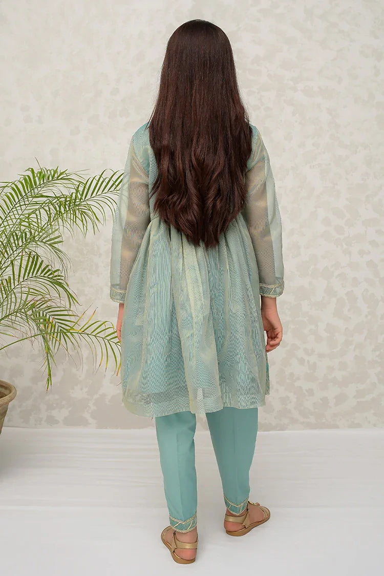 Picture of Modest - Girls Green Maysuri Frock - 9025 - Available at Raja Sahib