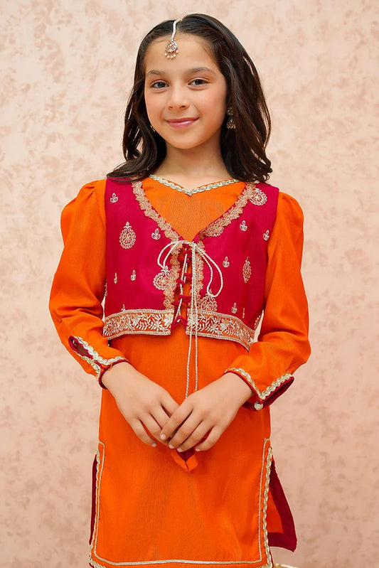 Picture of Modest - Toddler Orange Festive Dress - 9035 - Available at Raja Sahib