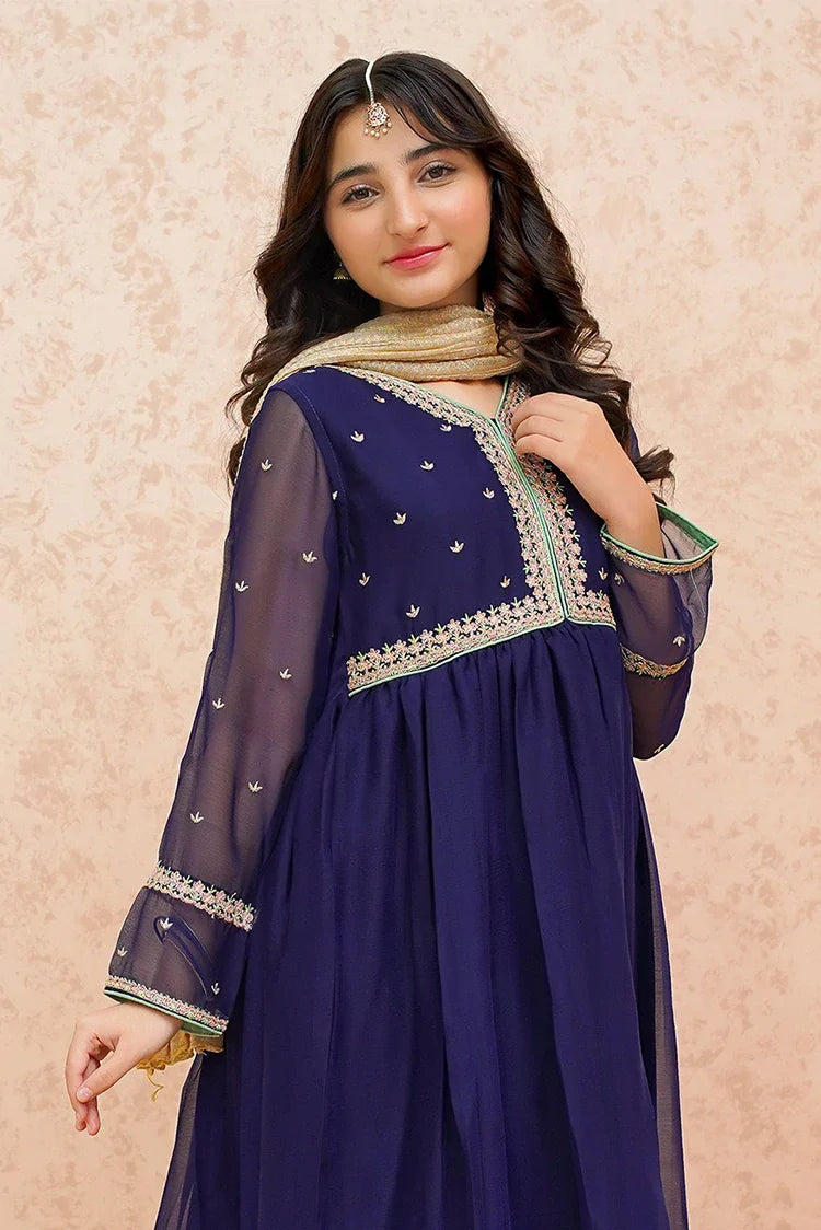 Picture of Modest - Festive Chiffon Blue Outfit - 9075 - Available at Raja Sahib