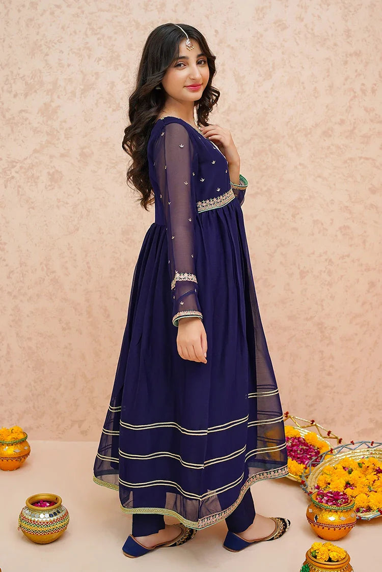 Picture of Modest - Festive Chiffon Blue Outfit - 9075 - Available at Raja Sahib
