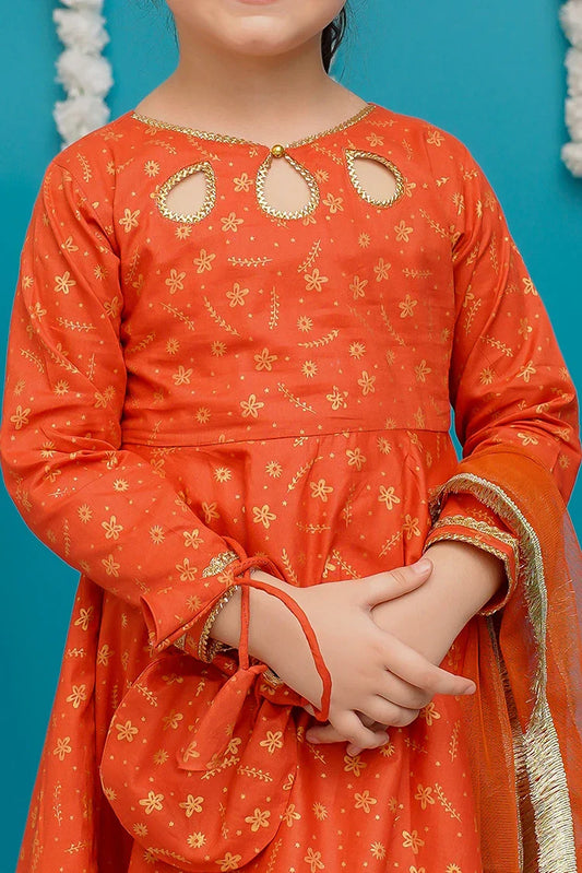 Picture of Modest - Cotton 3 Piece Orange Frock - 9220 - Available at Raja Sahib
