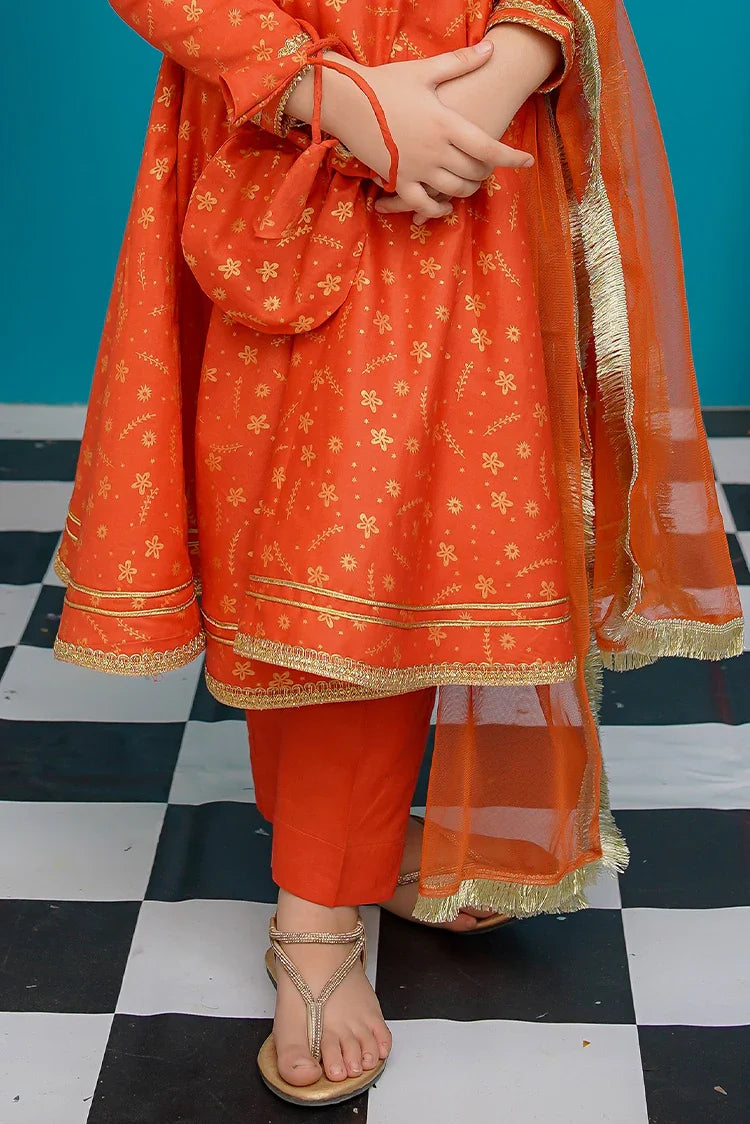 Picture of Modest - Cotton 3 Piece Orange Frock - 9220 - Available at Raja Sahib