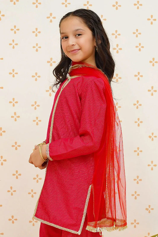 Picture of Modest - Girls Pink 3 Piece Gharara Set - 9520 - Available at Raja Sahib