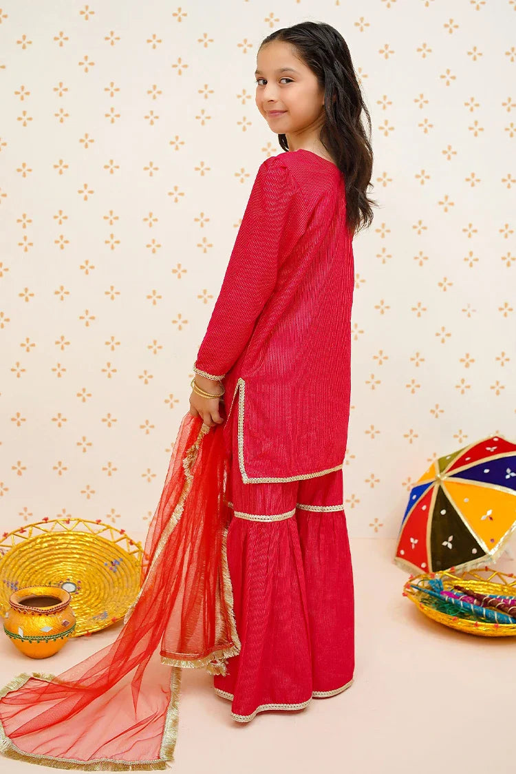 Picture of Modest - Girls Pink 3 Piece Gharara Set - 9520 - Available at Raja Sahib