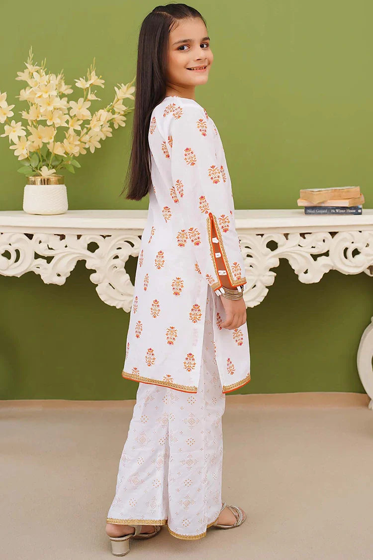 Picture of Modest - 3 Piece Printed White Cotton Suit - Available at Raja Sahib