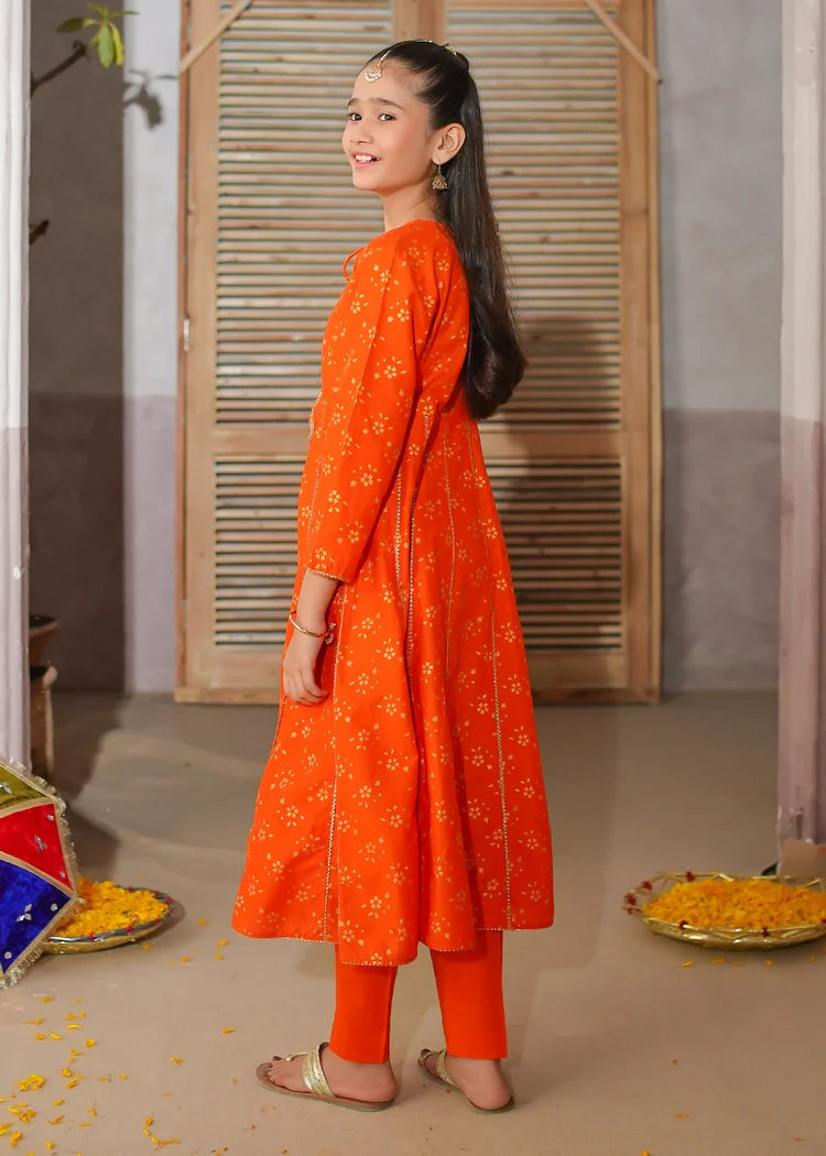 Picture of Modest - 3 Piece Orange Printed Cotton Suit - Available at Raja Sahib