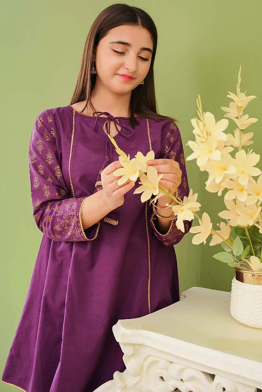 Picture of Modest - 3 Piece Purple Printed Cotton Gharara - Available at Raja Sahib