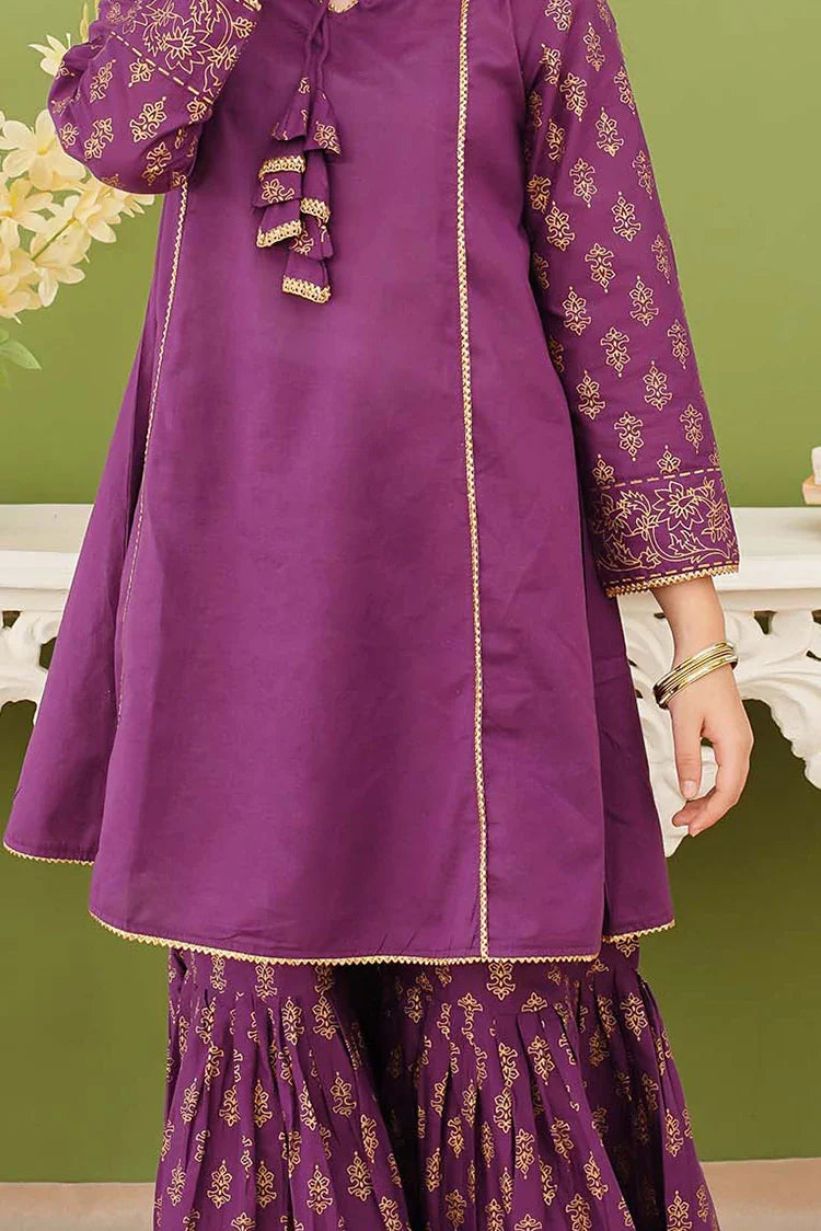 Picture of Modest - 3 Piece Purple Printed Cotton Gharara - Available at Raja Sahib