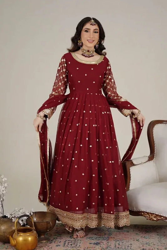 Abaan Zohan - Bahar - Maroon - 3 Piece