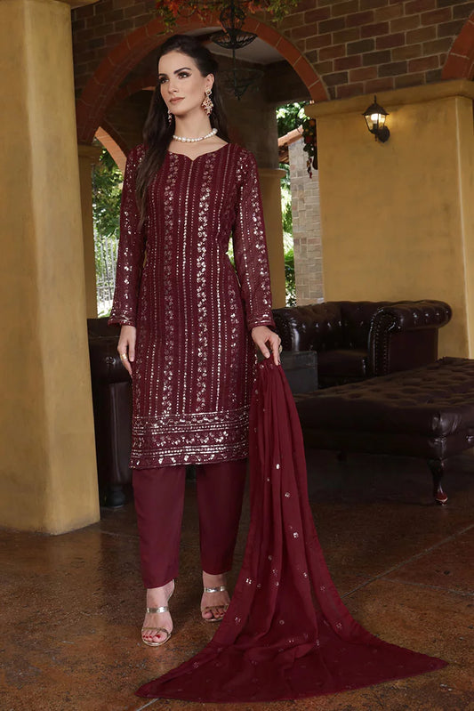 Picture of Abaan Zohan - Chandni - Maroon - 3 Piece - Available at Raja Sahib