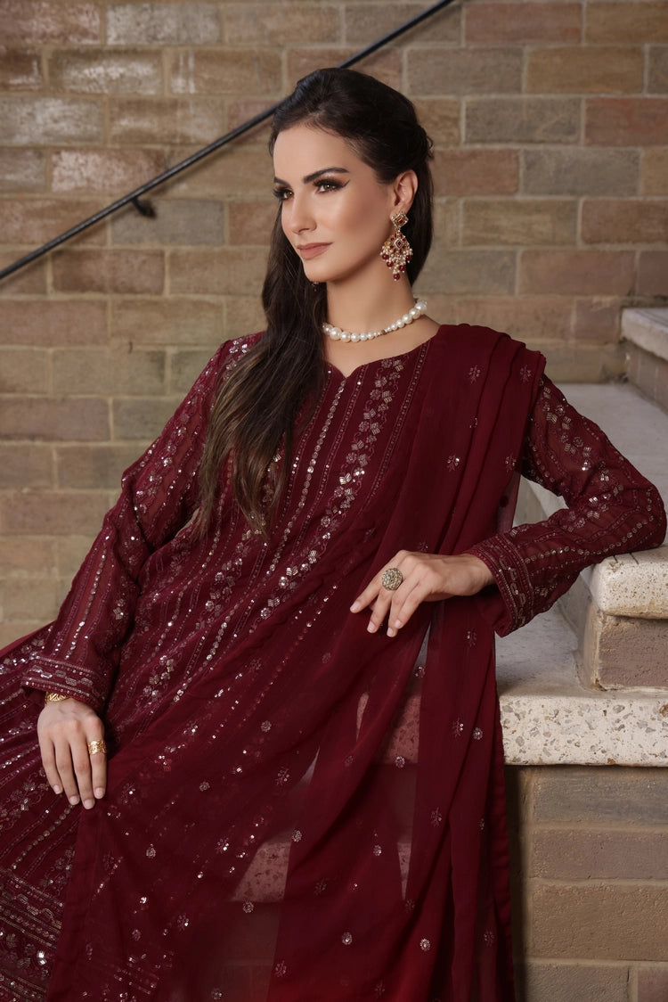 Picture of Abaan Zohan - Chandni - Maroon - 3 Piece - Available at Raja Sahib