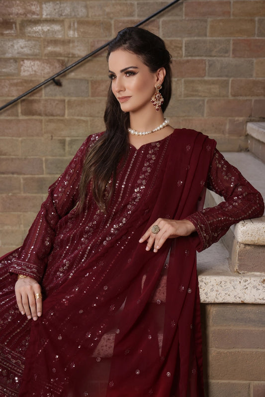 Picture of Abaan Zohan - Chandni - Maroon - 3 Piece - Available at Raja Sahib
