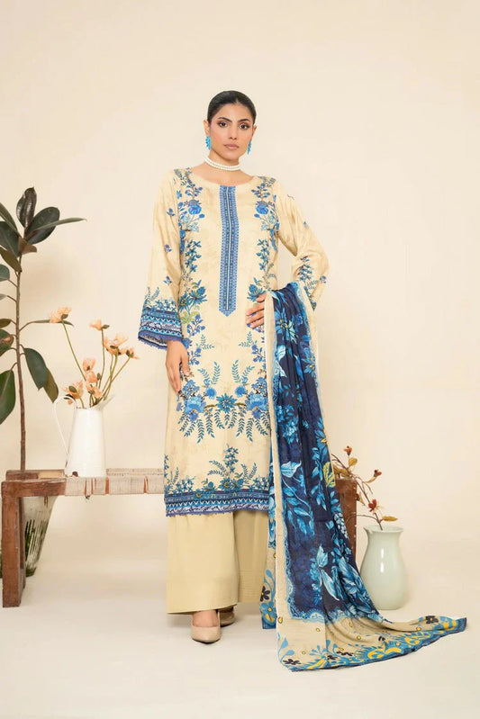 Picture of Lala - Lala Vintage Viscose Bana Dora Collection Vol 1 - LS-0415-Sand & Sapphire - Unstitched - Available at Raja Sahib