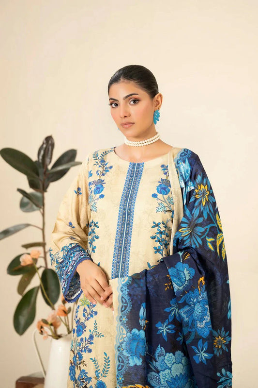 Picture of Lala - Lala Vintage Viscose Bana Dora Collection Vol 1 - LS-0415-Sand & Sapphire - Unstitched - Available at Raja Sahib