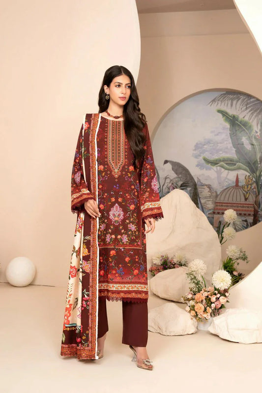 Picture of Lala - Mahee Doria Linen Collection Vol 1 - LS-0404-Deep Ruby - Unstitched - Available at Raja Sahib