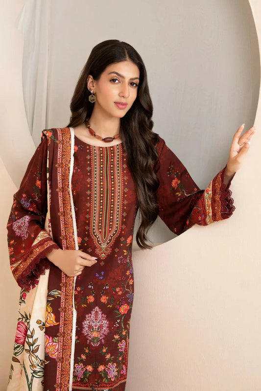 Picture of Lala - Mahee Doria Linen Collection Vol 1 - LS-0404-Deep Ruby - Unstitched - Available at Raja Sahib