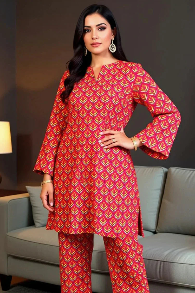 Picture of Lala - Blossom 2PC Linen Bana Dora Collection - LS-0395-Red Royale - Unstitched - Available at Raja Sahib