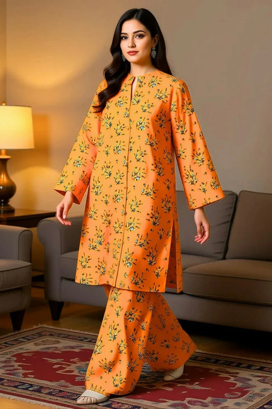 Picture of Lala - Blossom 2PC Linen Bana Dora Collection - LS-0399-Coral Flame - Unstitched - Available at Raja Sahib