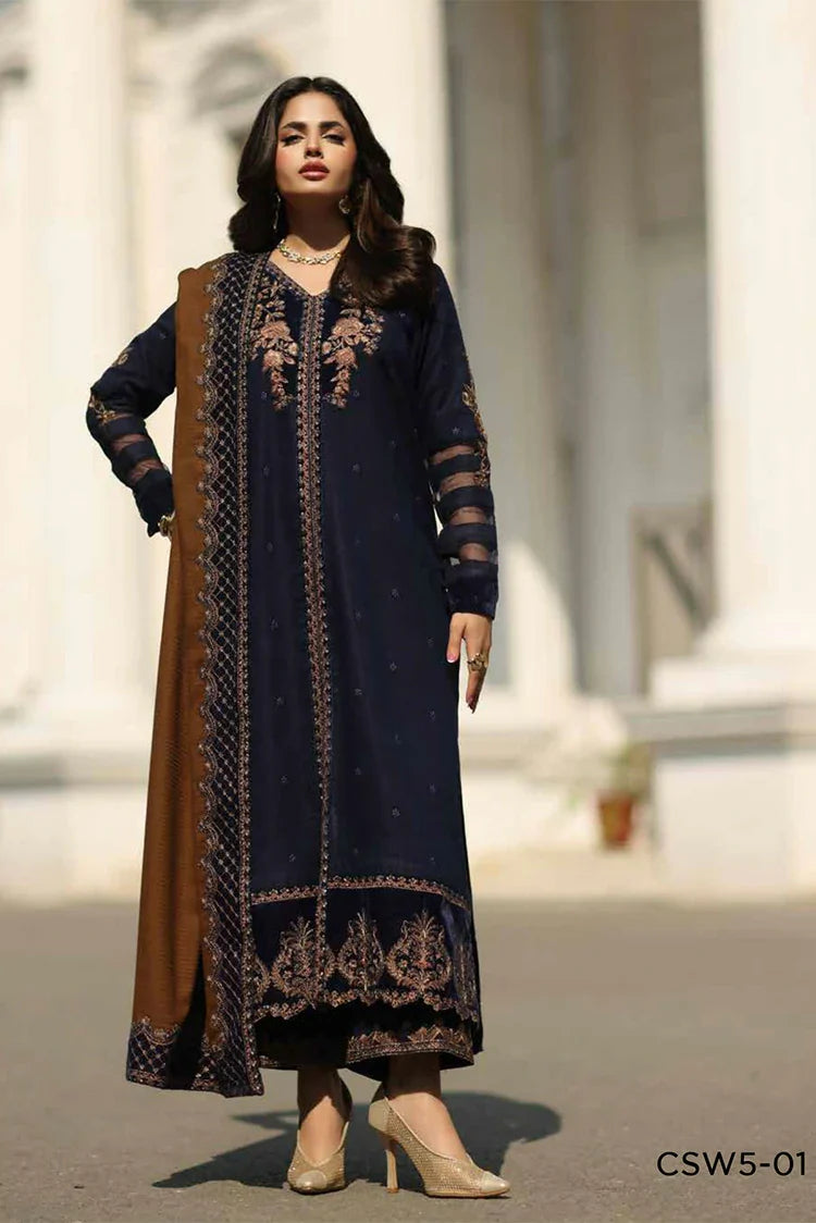 Picture of Charizma - Signature Embroidered Peach Leather & Velvet Collection - CSW5-01 - Unstitched - Available at Raja Sahib