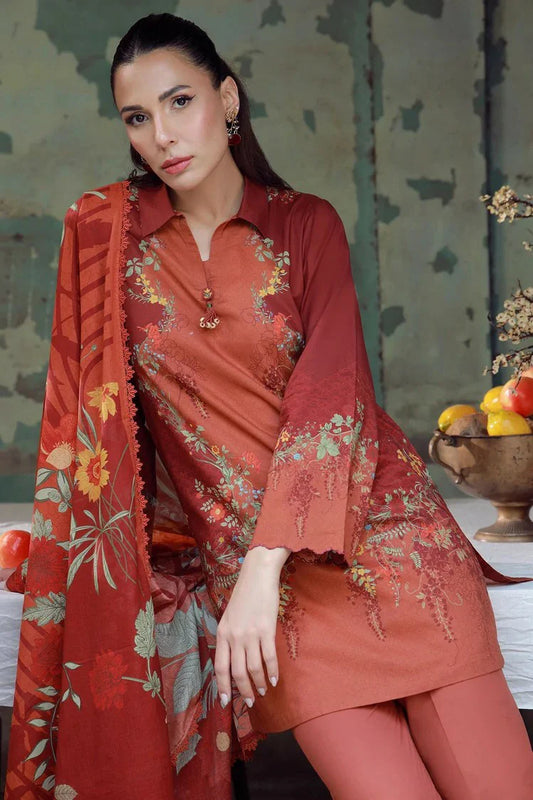 Picture of Sahar - Elara Fall Winter Printed Collection - AW1-25-09-Saffron Rust - Unstitched - Available at Raja Sahib