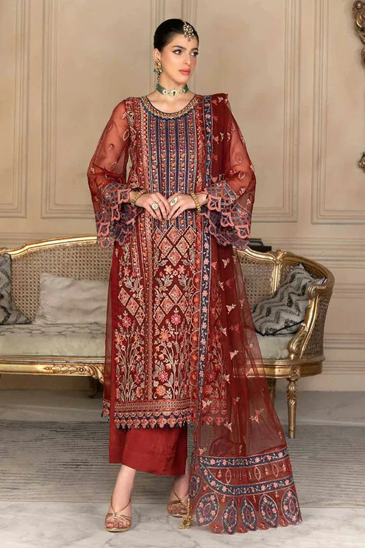 Picture of Janique - Embellish Luxury Collection Vol 7 - Design-05 Chili Red - Unstitched - Available at Raja Sahib