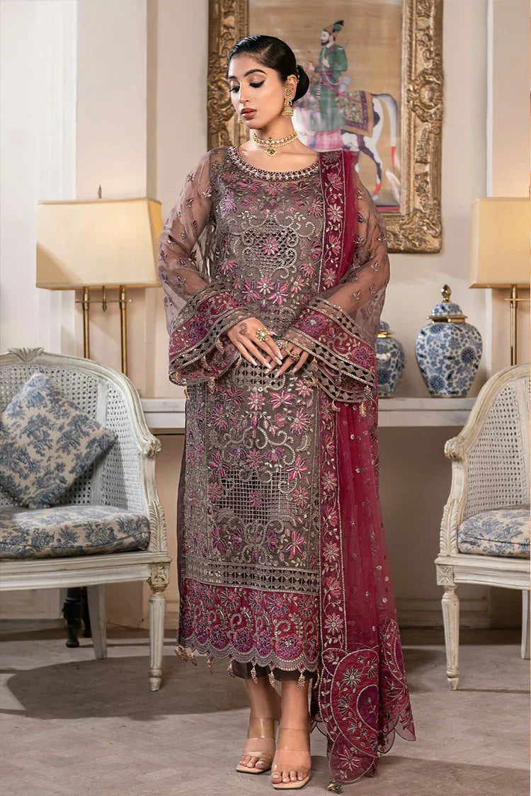 Picture of D 002 Burgundy Orchid JJ Embellished Luxury Collection Vol 2 - Available at Raja Sahib