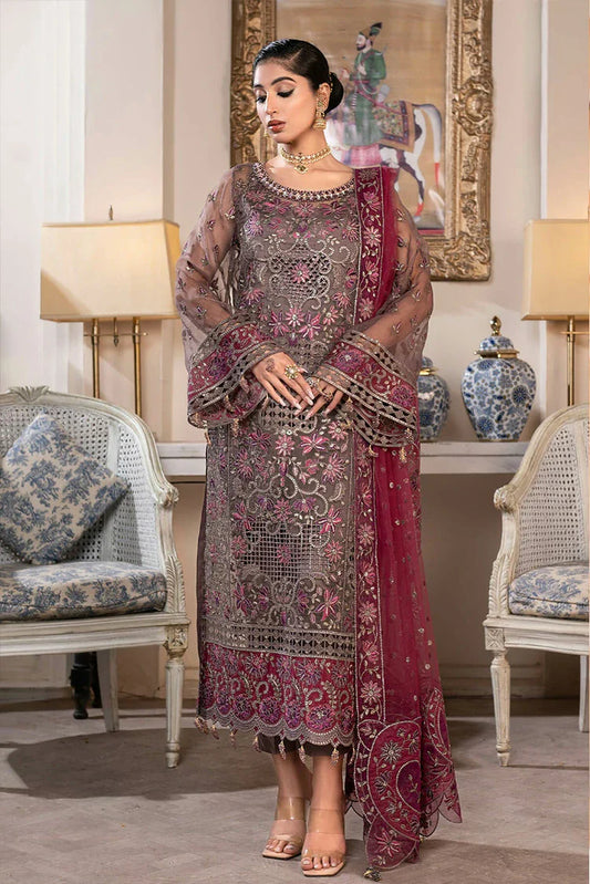 Picture of D 002 Burgundy Orchid JJ Embellished Luxury Collection Vol 2 - Available at Raja Sahib