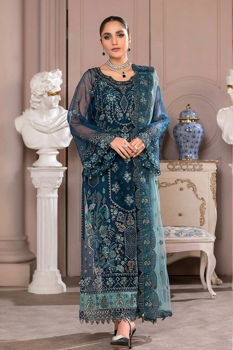 Picture of D 008 Azure Blue JJ Embellished Luxury Collection Vol 2 - Available at Raja Sahib