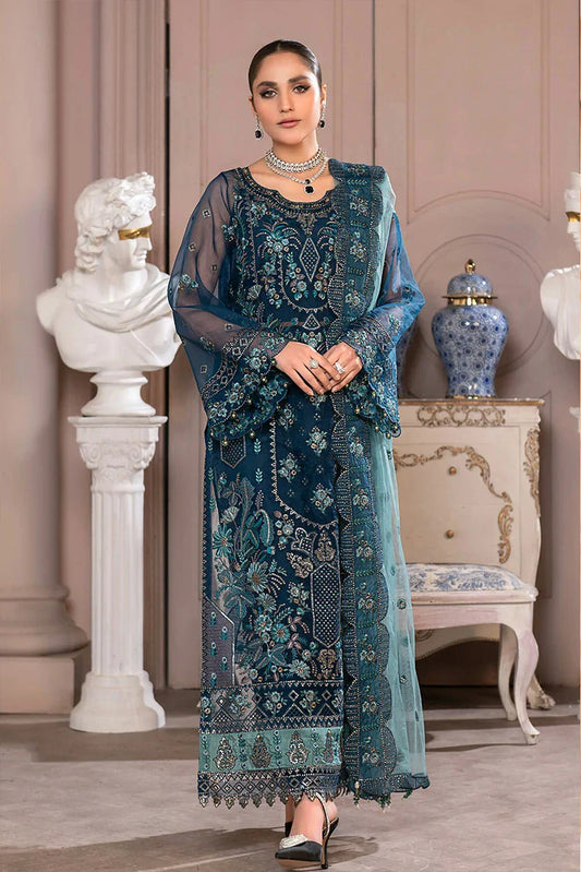 Picture of D 008 Azure Blue JJ Embellished Luxury Collection Vol 2 - Available at Raja Sahib