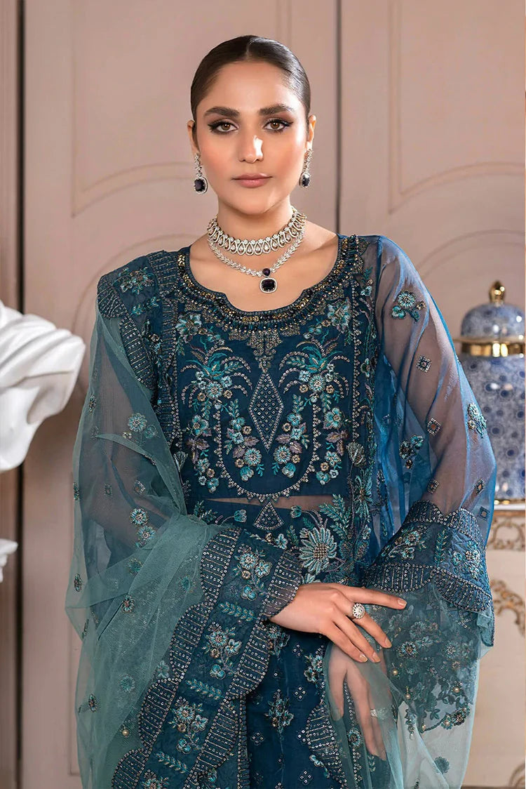 Picture of D 008 Azure Blue JJ Embellished Luxury Collection Vol 2 - Available at Raja Sahib