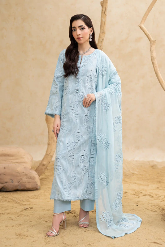 Threads & Weaves - Aqua Chikankari Embroidered Suit - 3 Piece