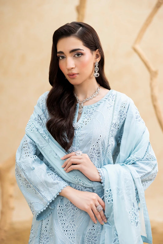 Picture of Threads & Weaves - Aqua Chikankari Embroidered Suit - 3 Piece - Available at Raja Sahib