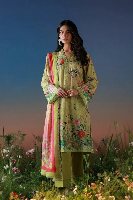 Sahar - Mirha Printed Lawn Collection - SS1-26-01-Olive Petal - Unstitched