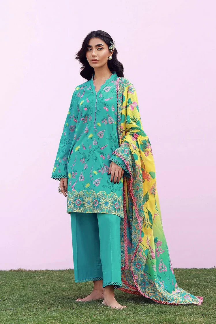 Sahar - Mirha Printed Lawn Collection - SS1-26-14-Teal Meadow - Unstitched