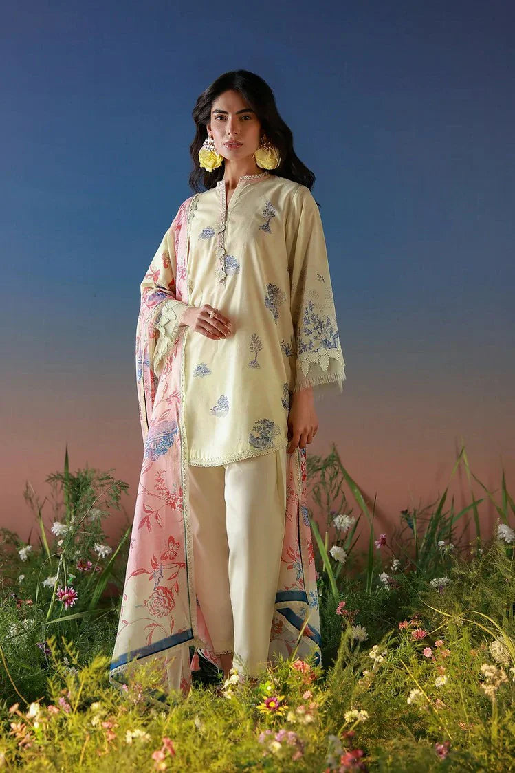 Sahar - Mirha Printed Lawn Collection - SS1-26-15-Buttercream Botanica - Unstitched