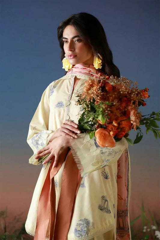 Sahar - Mirha Printed Lawn Collection - SS1-26-15-Buttercream Botanica - Unstitched