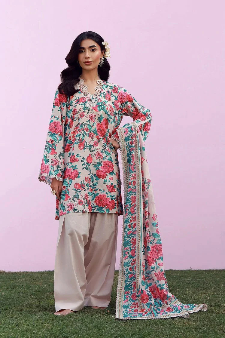 Sahar - Mirha Printed Lawn Collection - SS1-26-16-Ivory Bloom - Unstitched