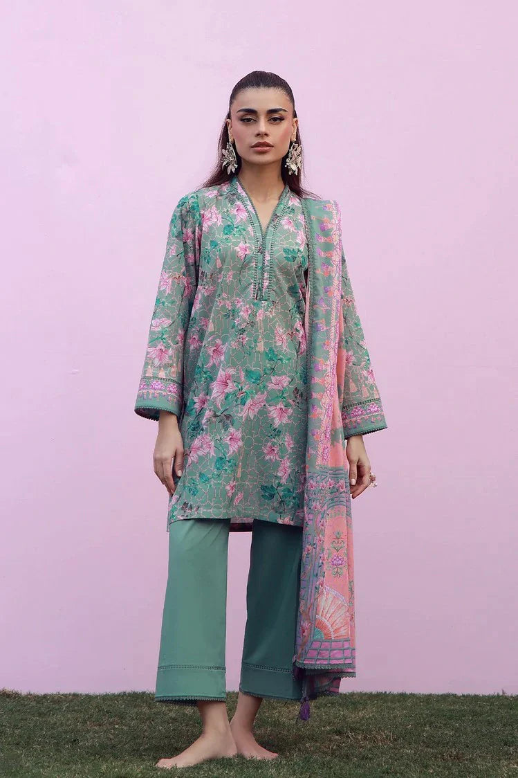 Sahar - Mirha Printed Lawn Collection - SS1-26-19-Olive Blush Reverie - Unstitched