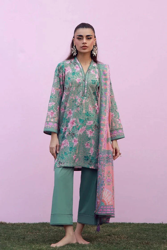 Sahar - Mirha Printed Lawn Collection - SS1-26-19-Olive Blush Reverie - Unstitched