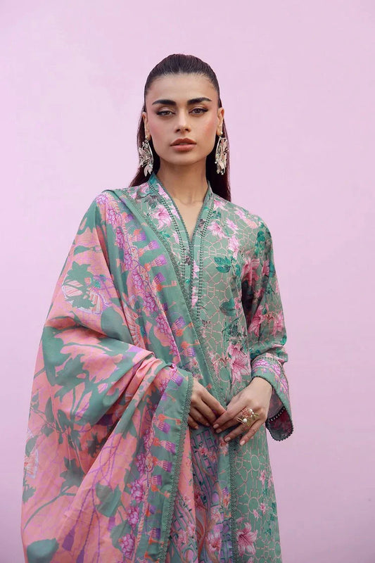 Sahar - Mirha Printed Lawn Collection - SS1-26-19-Olive Blush Reverie - Unstitched