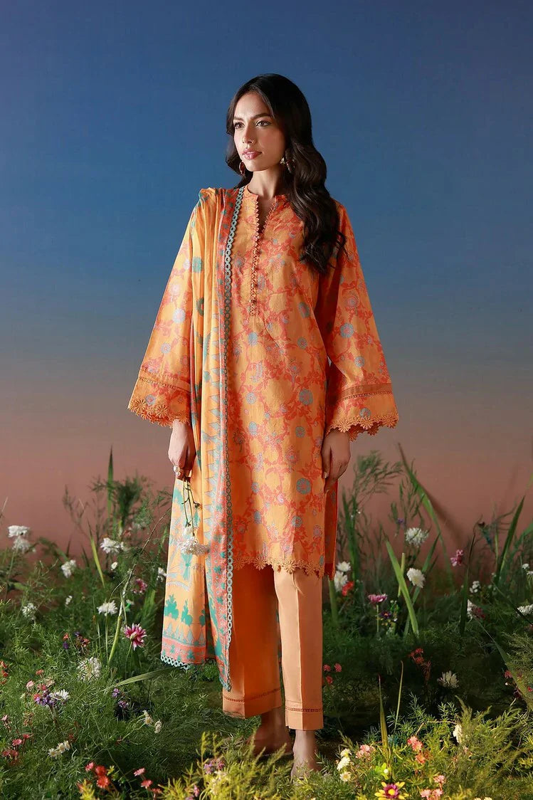 Sahar - Mirha Printed Lawn Collection - SS1-26-02-Amber Petals - Unstitched